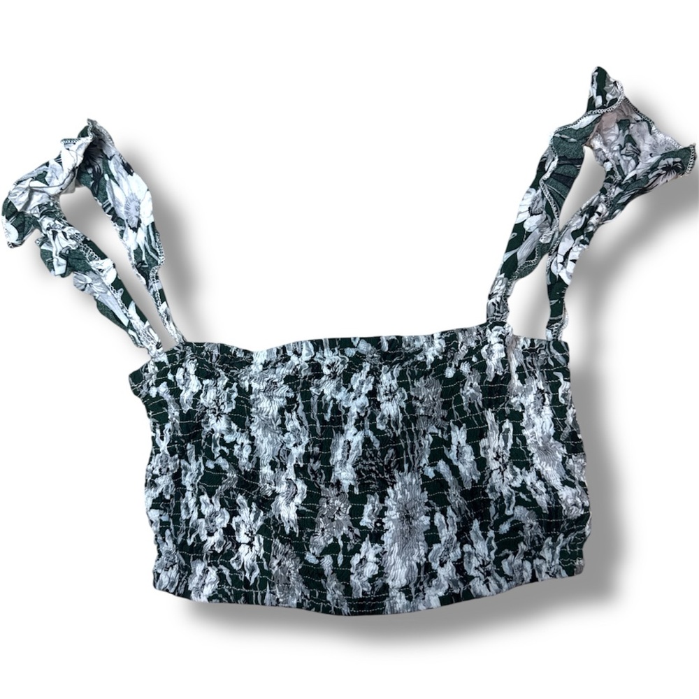 Zaful Green and White Floral Crop Top